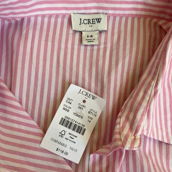 J.Crew Sz 14 Short-sleeve Collared Mini Dress Pink & White Striped Preppy NWT - Picture 14 of 16